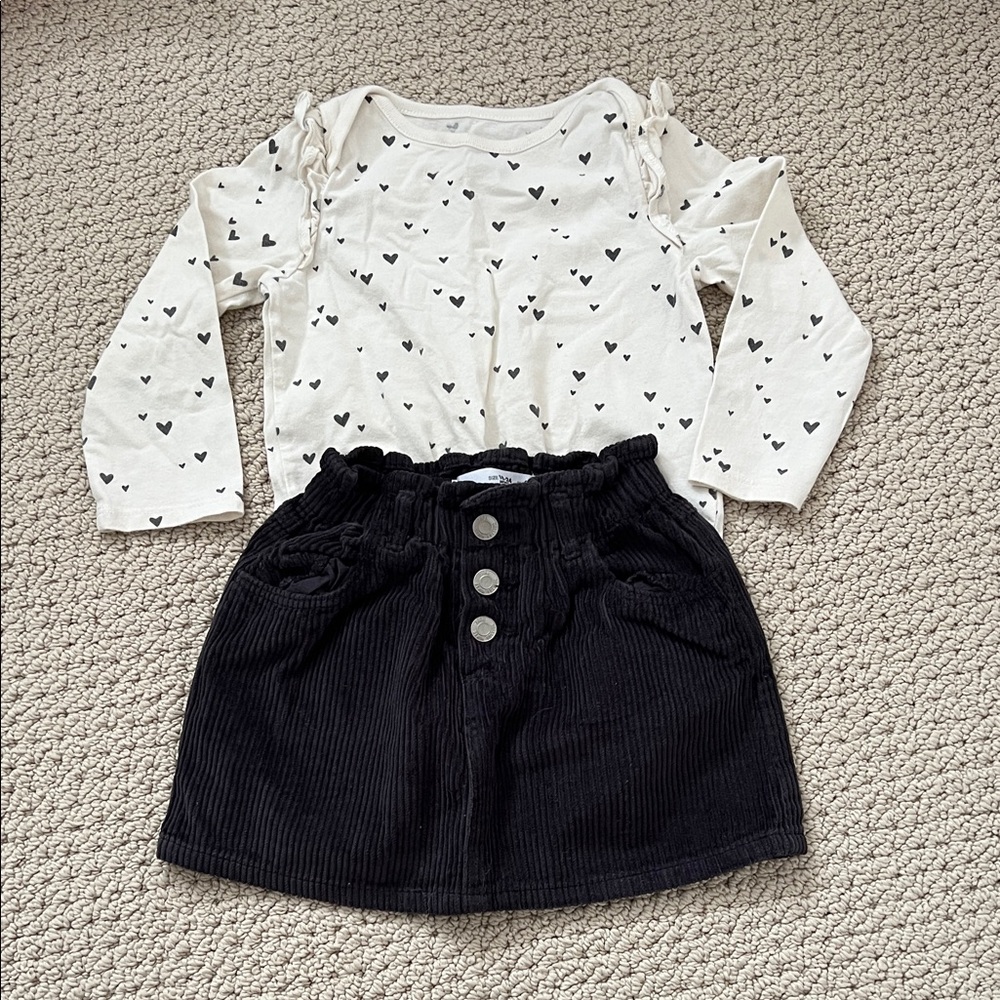 GAP Baby Heart Print Onesie and Zara Skirt